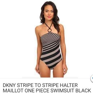 DKNY Maillot Stripe Halter One Piece Swim Suit